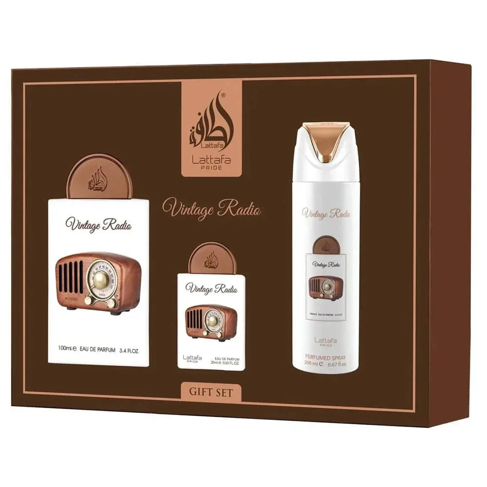 Lattafa Pride Vintage Radio Presentset 100 ml + 20 ml + 200 ml