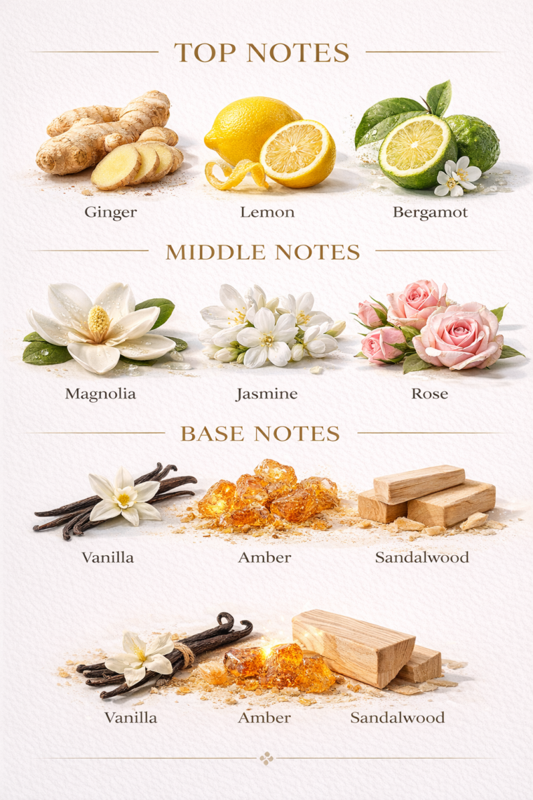 Perfume ingredient note breakdown